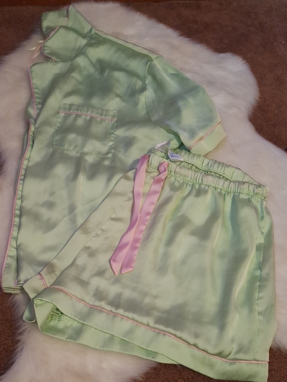Primark Mint Satin Short Pajama Set with Pink Trim